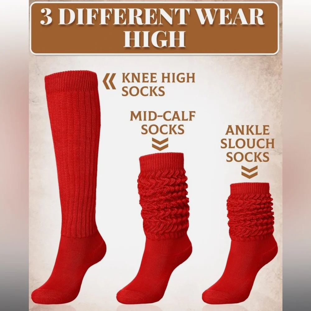 Bundle 2/$17 or 3/$25 NEW Thick Red Slouch Cotton Knee High Scrunch Sock